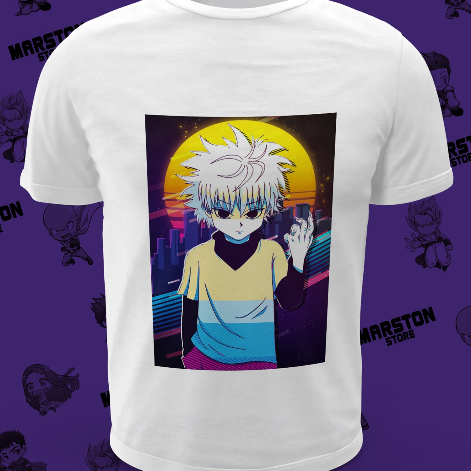 Polera blanca Hunter x Hunter con diseño de Killua Zoldyck