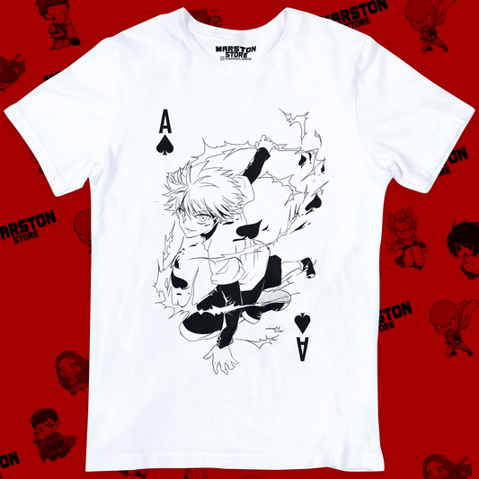 Polera blanca Hunter x Hunter con diseño de Killua Zoldyck