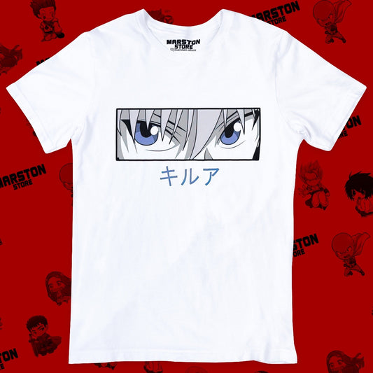 Polera blanca Hunter x Hunter con diseño de Killua Zoldyck