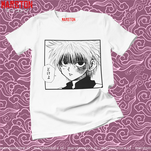 Polera blanca Hunter x Hunter con diseño de Killua Zoldyck
