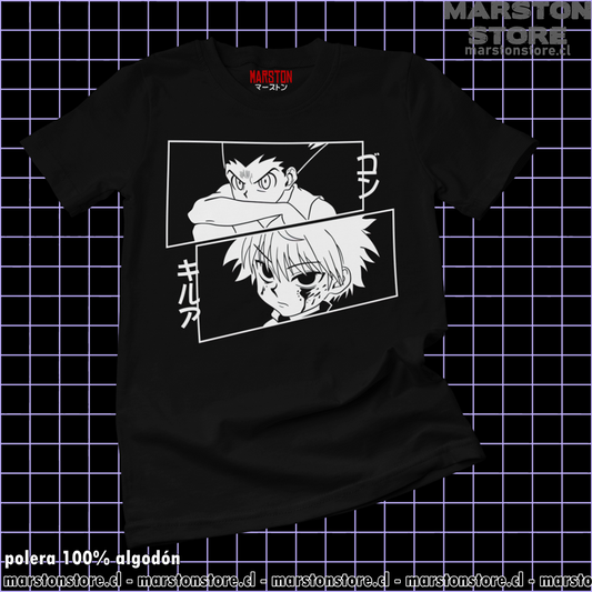 Polera negra Hunter x Hunter con Killua Zoldyck y Gon Freecss