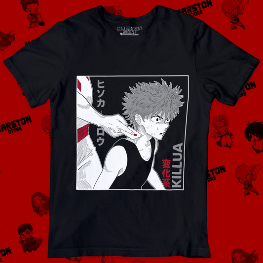 Polera negra Hunter x Hunter con Killua Zoldyck e Hisoka Morow