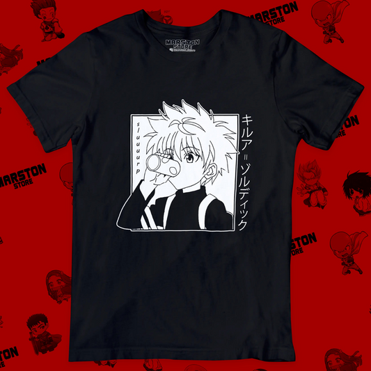 Polera negra Hunter x Hunter con diseño de Killua Zoldyck