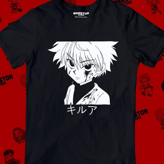 Polera negra Hunter x Hunter con diseño de Killua Zoldyck