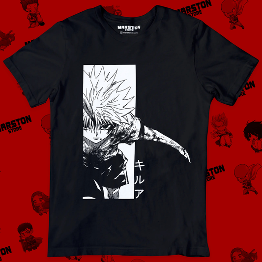 Polera negra Hunter x Hunter con diseño de Killua Zoldyck