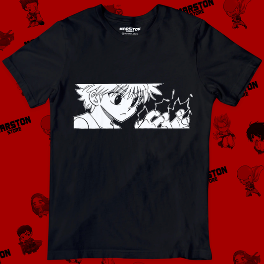 Polera negra Hunter x Hunter con diseño de Killua Zoldyck
