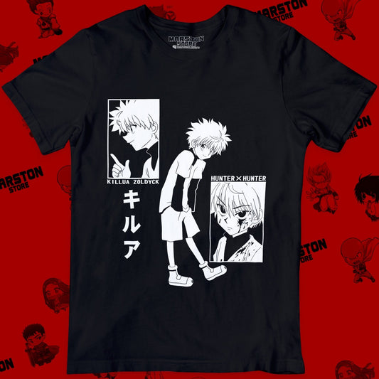 Polera negra Hunter x Hunter con diseño de Killua Zoldyck