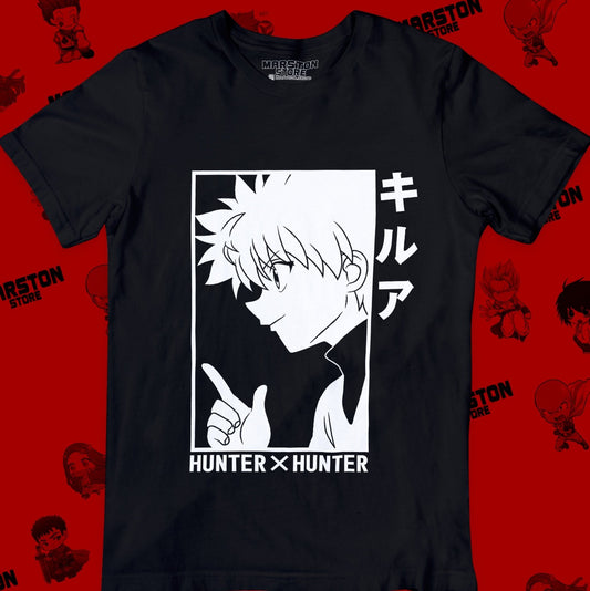 Polera negra Hunter x Hunter con diseño de Killua Zoldyck