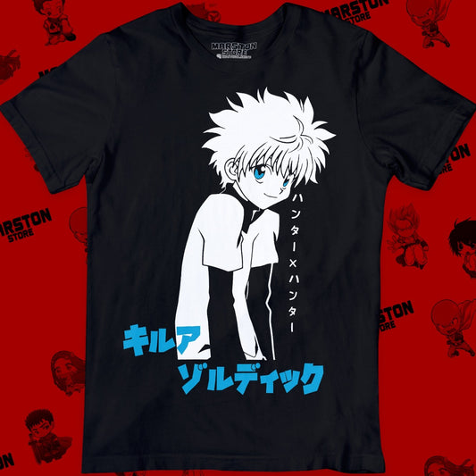 Polera negra Hunter x Hunter con diseño de Killua Zoldyck
