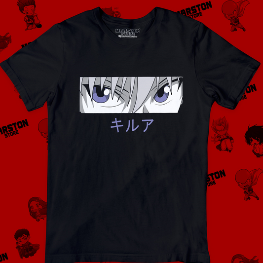 Polera negra Hunter x Hunter con diseño de Killua Zoldyck