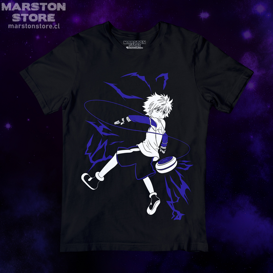 Polera negra Hunter x Hunter con diseño de Killua Zoldyck