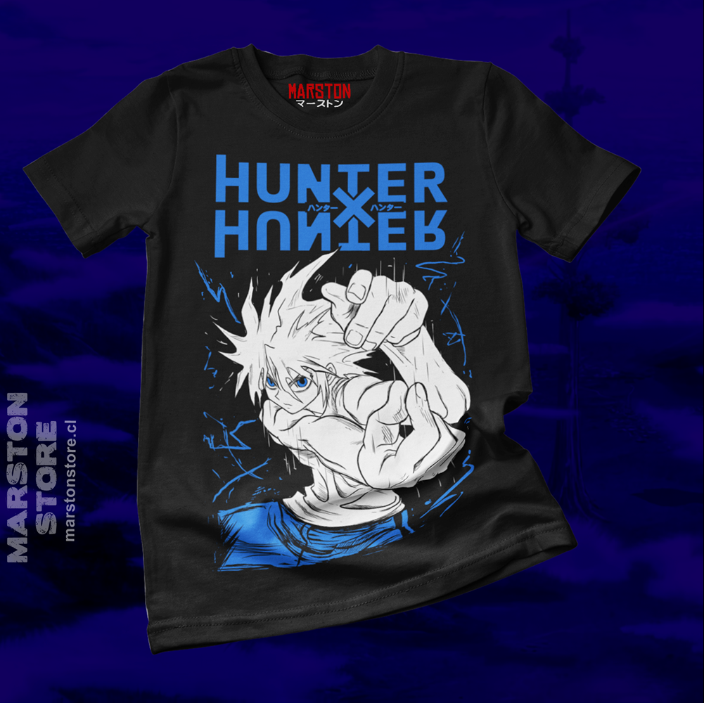 Polera negra Hunter x Hunter con diseño de Killua Zoldyck