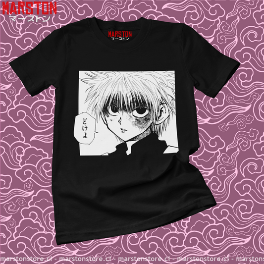 Polera negra Hunter x Hunter con diseño de Killua Zoldyck