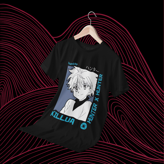 Polera negra Hunter x Hunter con diseño de Killua Zoldyck