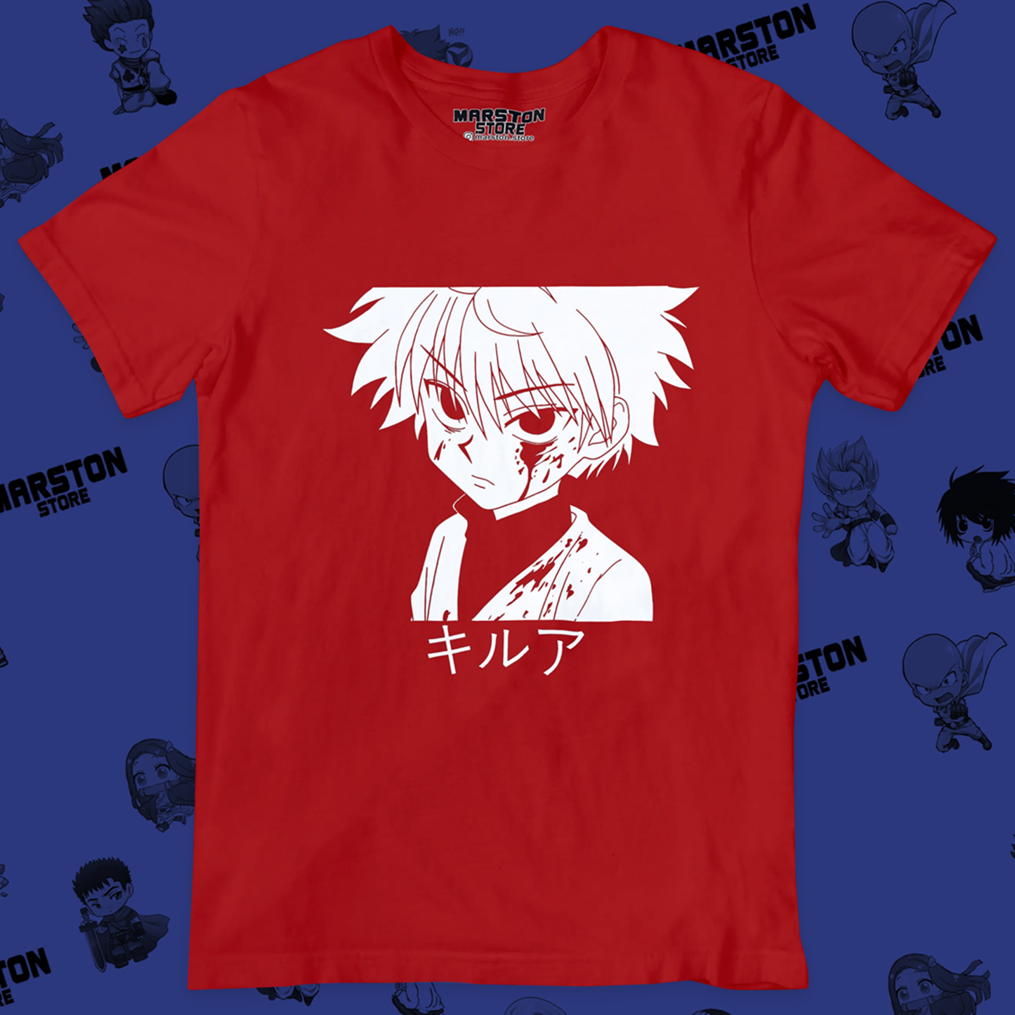 Polera roja Hunter x Hunter con diseño de Killua Zoldyck