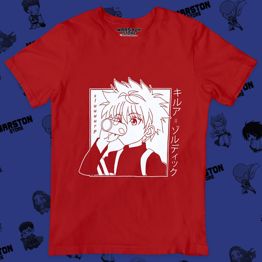 Polera roja Hunter x Hunter con diseño de Killua Zoldyck