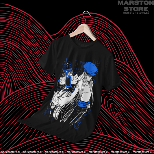 Polera negra Hunter x Hunter con diseño de Kite