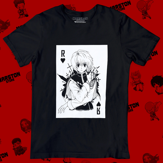 Polera negra Hunter x Hunter con diseño de Kurapika