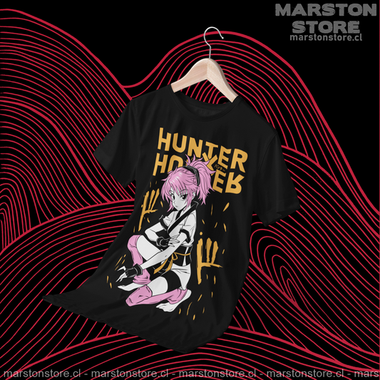 Polera negra Hunter x Hunter con diseño de Machi Komachine