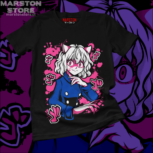 Polera negra Hunter x Hunter con diseño de Neferpitou