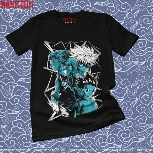 Polera negra con diseño de Hunter x Hunter