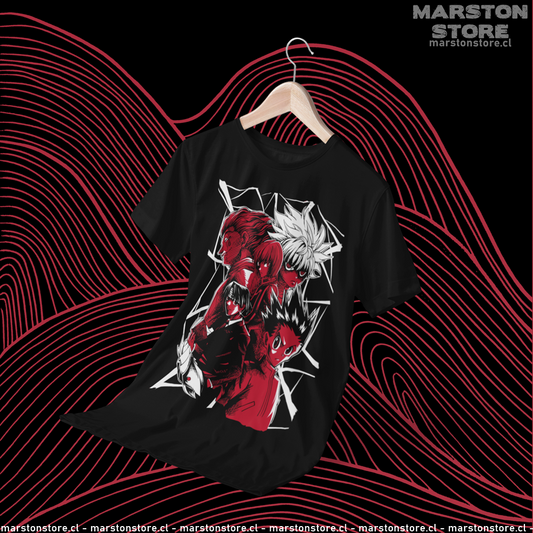Polera negra con diseño de Hunter x Hunter