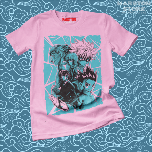 Polera rosada con diseño de Hunter x Hunter