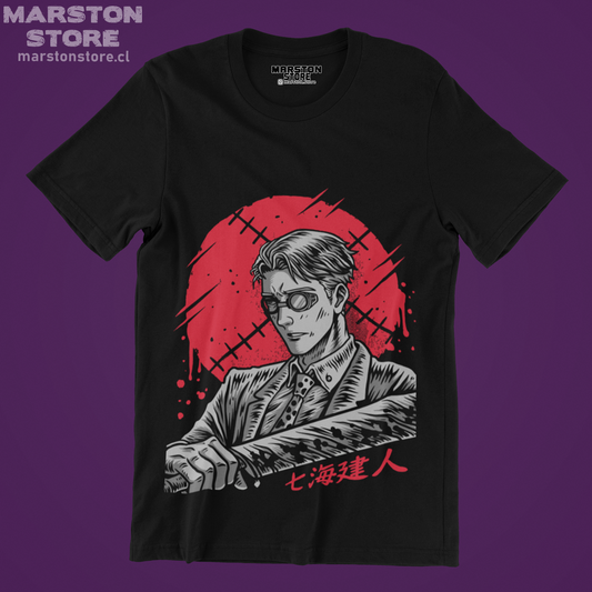 Polera negra Jujutsu Kaisen con diseño de Kento Nanami