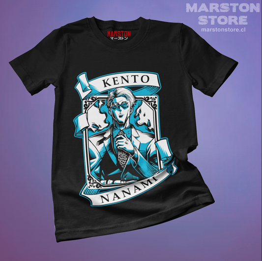 Polera negra Jujutsu Kaisen con diseño de Kento Nanami