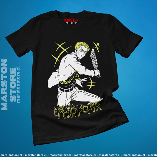 Polera negra Jujutsu Kaisen con diseño de Kento Nanami