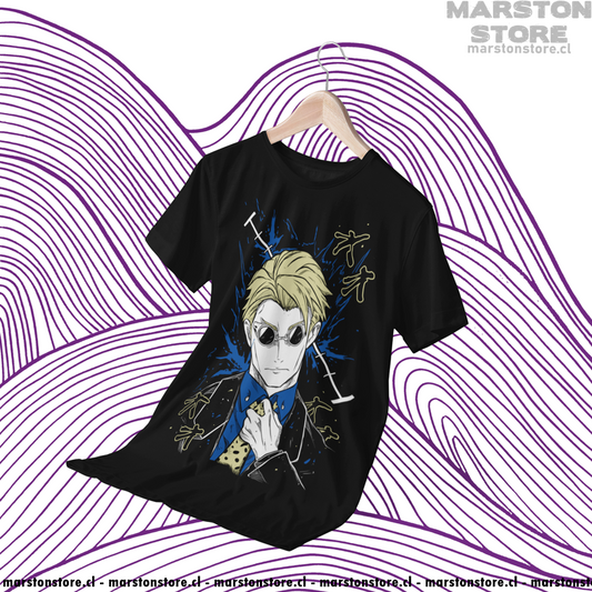 Polera negra Jujutsu Kaisen con diseño de Kento Nanami