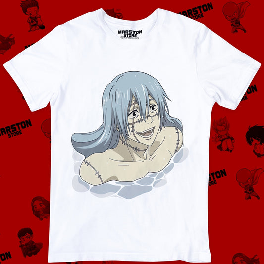 Polera blanca Jujutsu Kaisen con diseño de Mahito