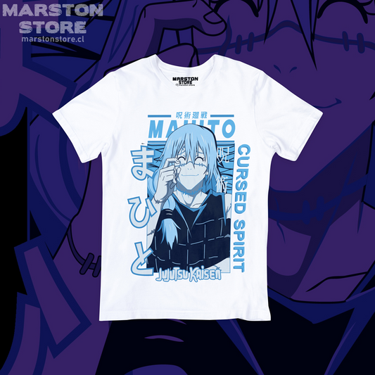 Polera blanca Jujutsu Kaisen con diseño de Mahito