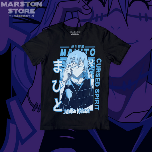 Polera negra Jujutsu Kaisen con diseño de Mahito