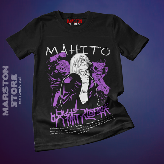 Polera negra Jujutsu Kaisen con diseño de Mahito