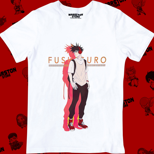 Polera blanca Jujutsu Kaisen con diseño de Megumi Fushiguro