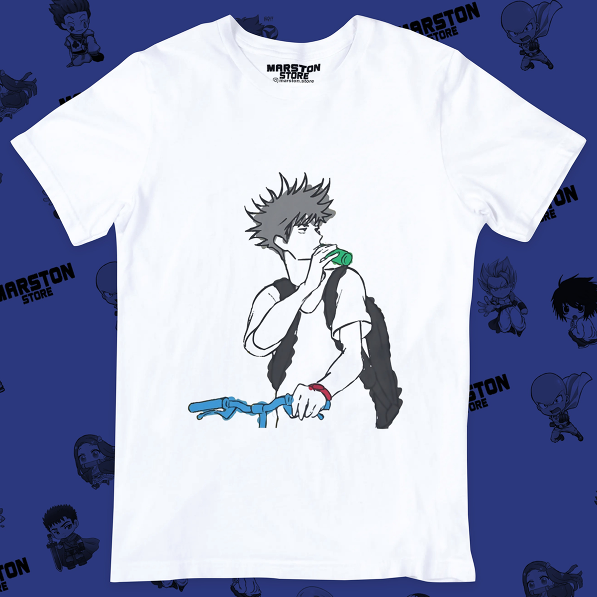 Polera blanca Jujutsu Kaisen con diseño de Megumi Fushiguro