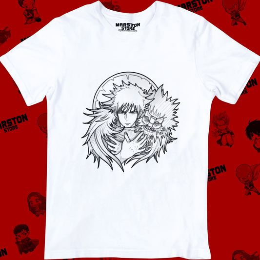 Polera blanca Jujutsu Kaisen con diseño de Megumi Fushiguro