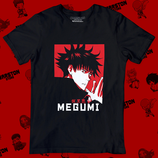 Polera negra Jujutsu Kaisen con diseño de Megumi Fushiguro