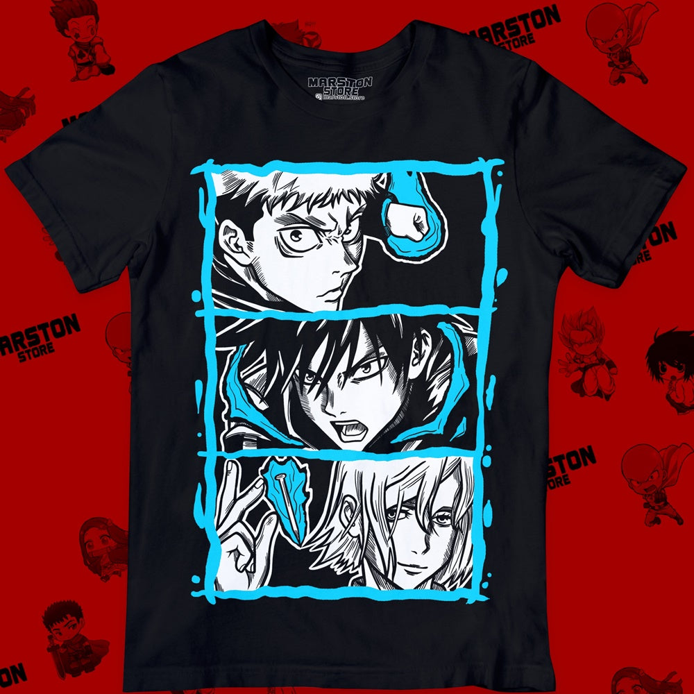 Polera negra Jujutsu Kaisen con Nobara Kugisaki, Megumi Fushiguro y Yuji Itadori