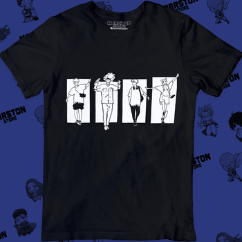 Polera negra Jujutsu Kaisen con Nobara Kugisaki, Megumi Fushiguro, Yuji Itadori y Satoru Gojo