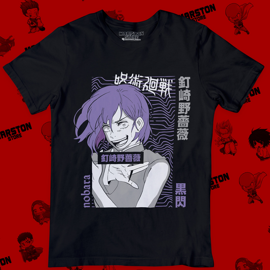 Polera negra Jujutsu Kaisen con diseño de Nobara Kugisaki