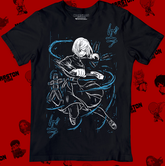Polera negra Jujutsu Kaisen con diseño de Nobara Kugisaki