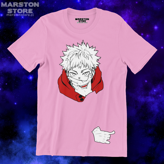 Polera rosada con diseño de Jujutsu Kaisen