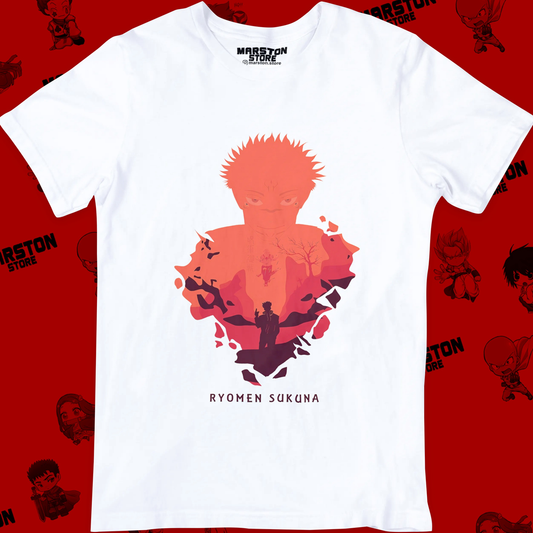 Polera blanca Jujutsu Kaisen con diseño de Ryomen Sukuna