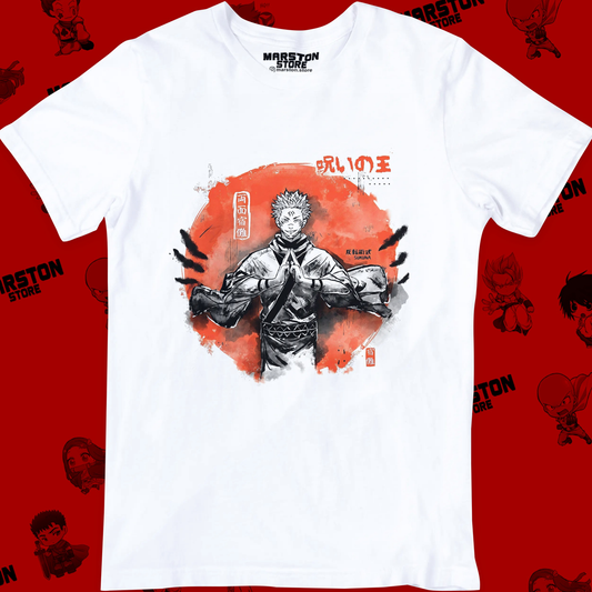 Polera blanca Jujutsu Kaisen con diseño de Ryomen Sukuna