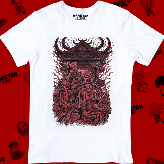 Polera blanca Jujutsu Kaisen con diseño de Ryomen Sukuna