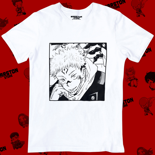 Polera blanca Jujutsu Kaisen con diseño de Ryomen Sukuna