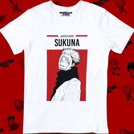 Polera blanca Jujutsu Kaisen con diseño de Ryomen Sukuna