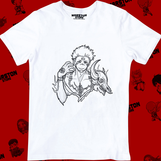 Polera blanca Jujutsu Kaisen con diseño de Ryomen Sukuna